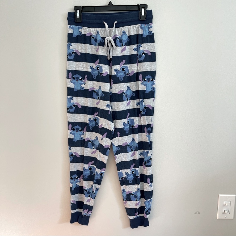 Disney Lilo & Stitch Allover Print Womens Joggers Blue Gray Striped Small